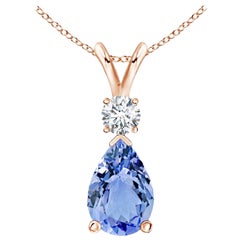 Natural 3.1 ct Tanzanite Teardrop Pendant with Diamond in 18K Rose Gold