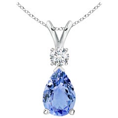 Natural 3.1 ct Tanzanite Teardrop Pendant with Diamond in 14K White Gold