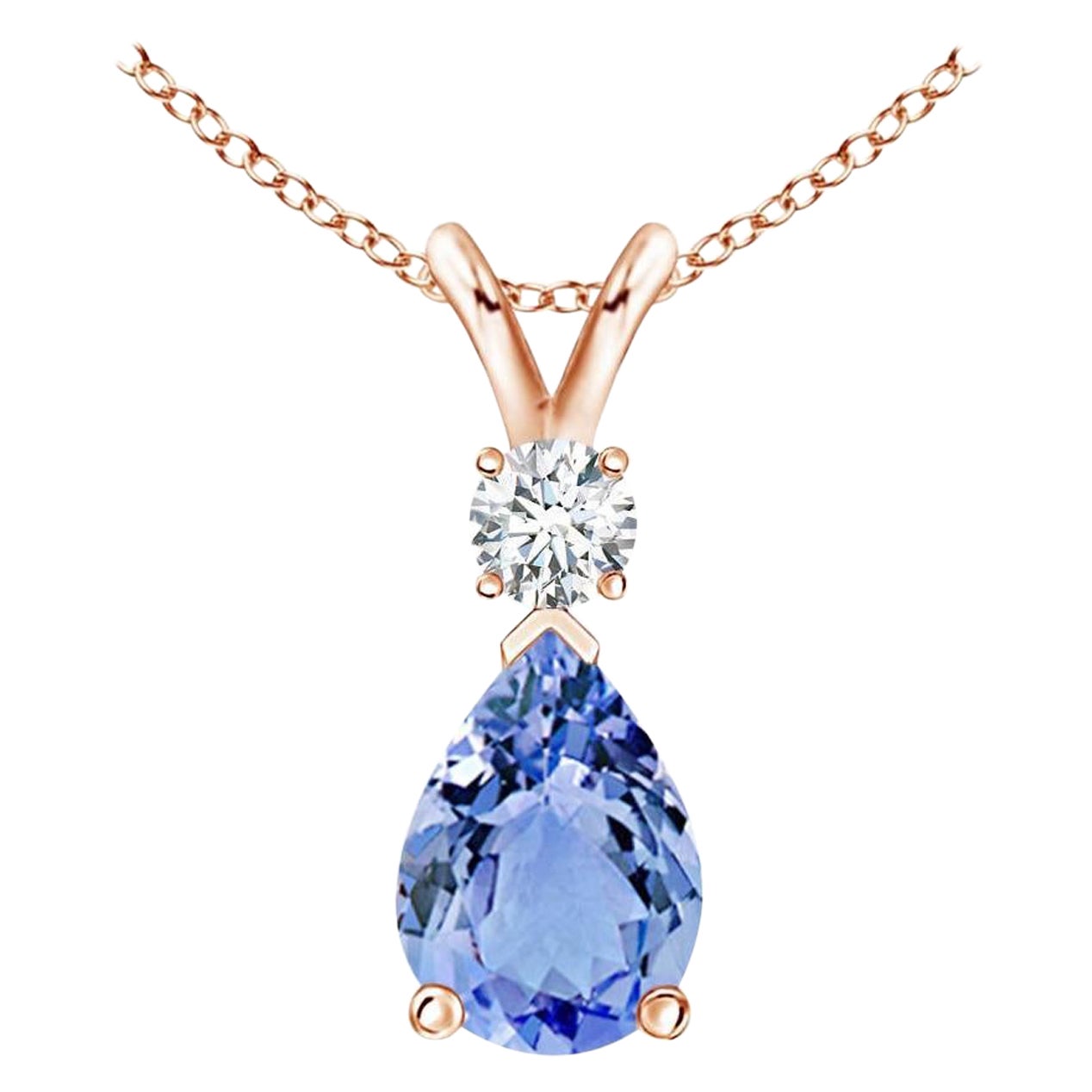 Natural Tanzanite Teardrop Pendant with Diamond in 18K Rose Gold