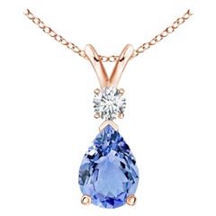 Colgante de lágrima de tanzanita natural con diamante en oro rosa de 18 quilates