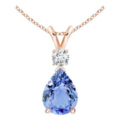 Natural 1.1 ct Tanzanite Teardrop Pendant with Diamond in 18K Rose Gold