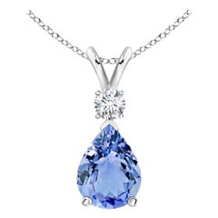 Natural 1.1 ct Tanzanite Teardrop Pendant with Diamond in 14K White Gold