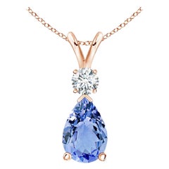 Colgante lágrima de tanzanita natural de 1,3 ct con diamante en oro rosa de 18 quilates