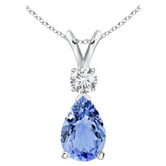 Natural 1.3 ct Tanzanite Teardrop Pendant with Diamond in 14K White Gold