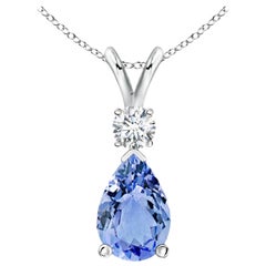 Natural 1.95 ct Tanzanite Teardrop Pendant with Diamond in 925 Sterling Silver