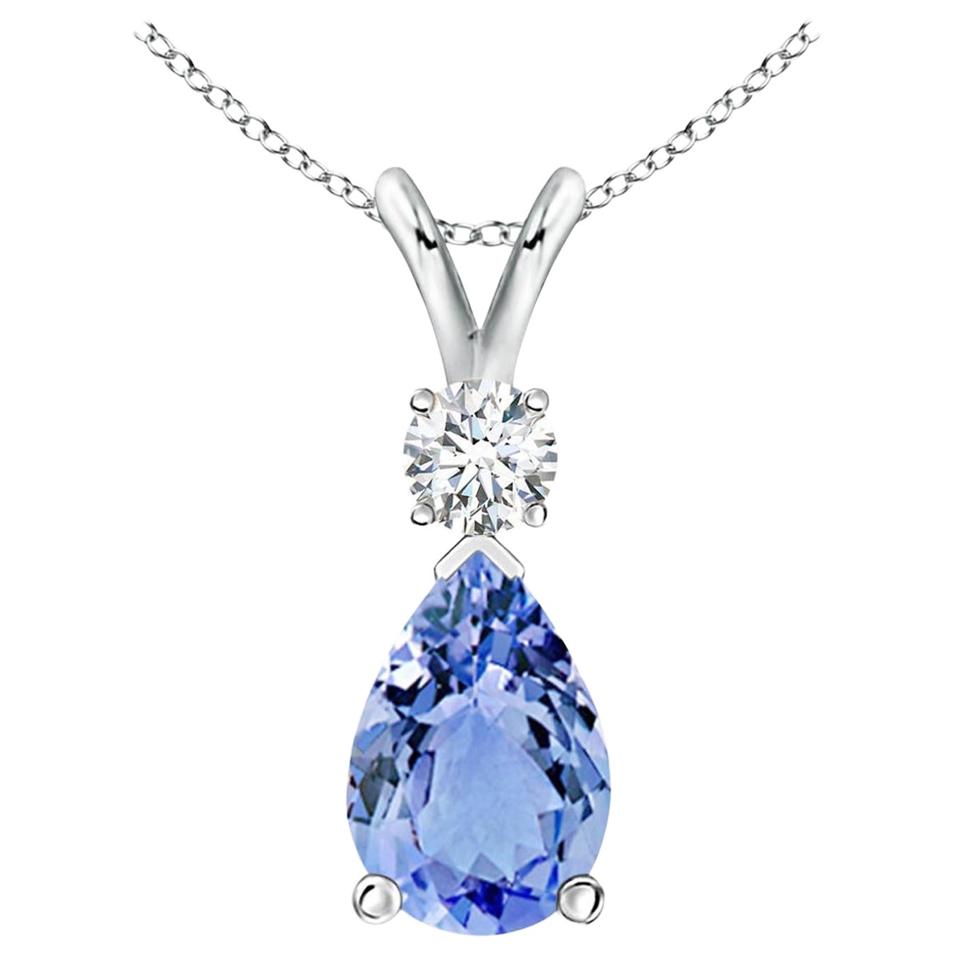 Natural 1.95 ct Tanzanite Teardrop Pendant with Diamond in 18K White Gold