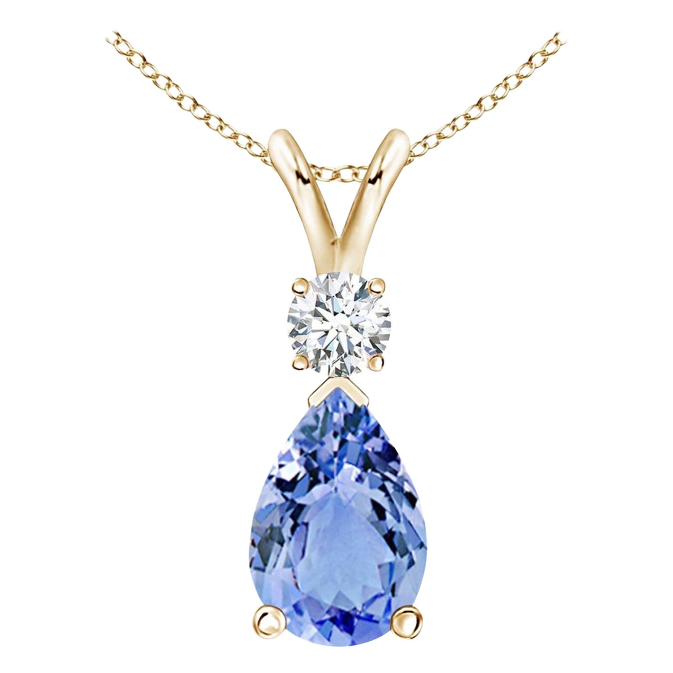 Natural 3.1 ct Tanzanite Teardrop Pendant with Diamond in 18K Yellow Gold