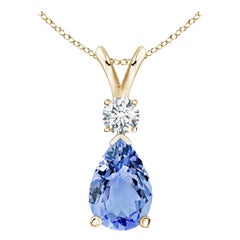 Natural 3.1 ct Tanzanite Teardrop Pendant with Diamond in 18K Yellow Gold