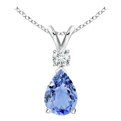 Colgante de lágrima de tanzanita natural con diamante en oro blanco de 18 quilates
