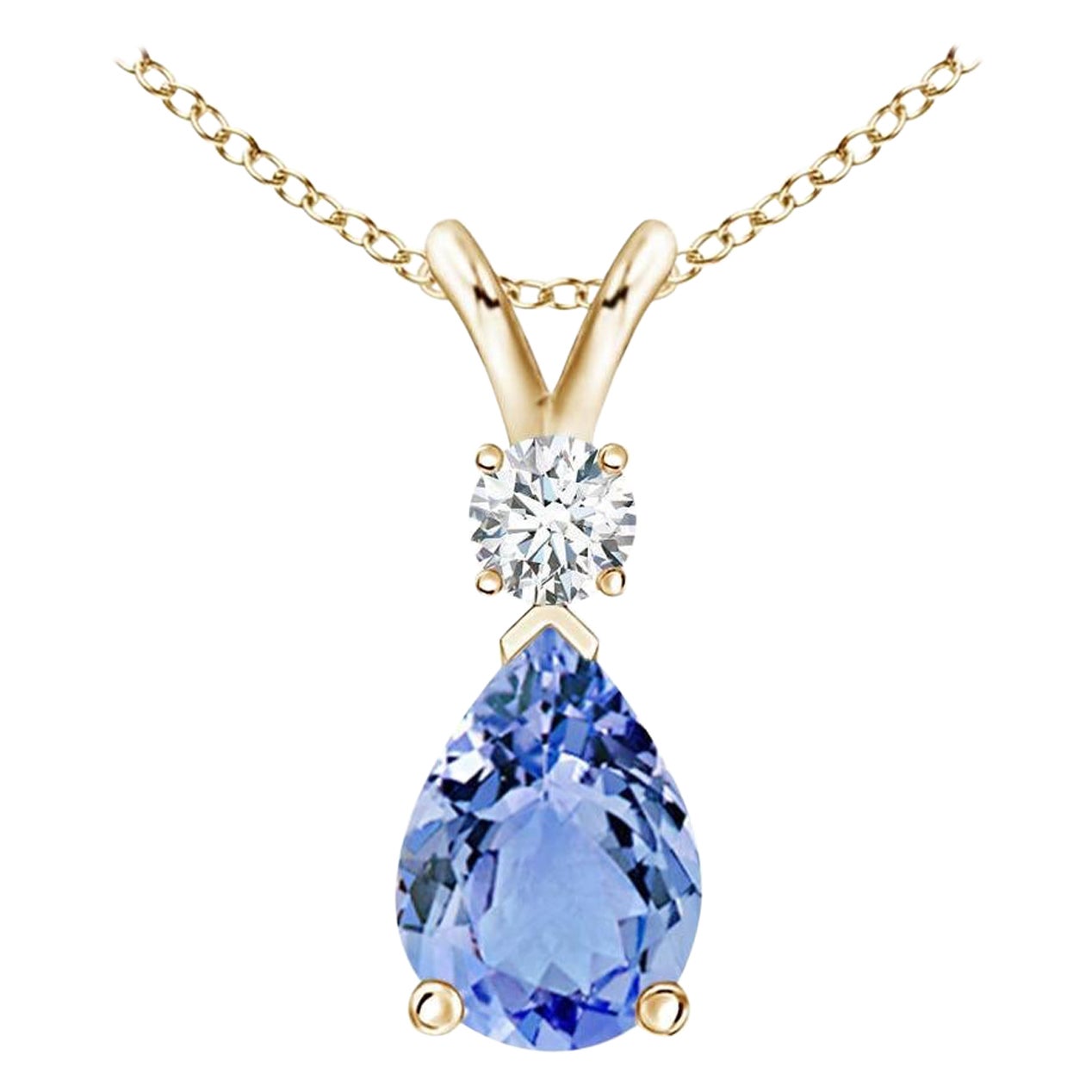 Natural Tanzanite Teardrop Pendant with Diamond in 18K Yellow Gold