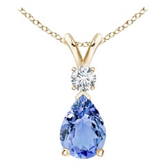 Natural Tanzanite Teardrop Pendant with Diamond in 18K Yellow Gold