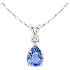 Colgante lágrima de tanzanita natural de 1,1 ct con diamante en oro blanco de 18 quilates