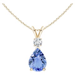 Natural 1.1 ct Tanzanite Teardrop Pendant with Diamond in 18K Yellow Gold