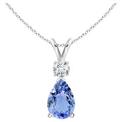 Natural 1.3 ct Tanzanite Teardrop Pendant with Diamond in 18K White Gold
