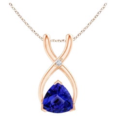 Natural Trillion Tanzanite Wishbone Pendant with Diamond in 14K Rose Gold