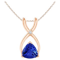 Natural Trillion Tanzanite Wishbone Pendant with Diamond in 18K Rose Gold