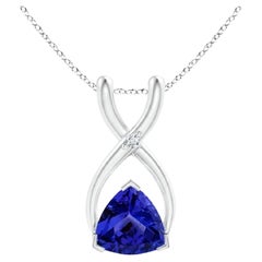 Natürlicher Trillion Tansanit Wishbone-Anhänger mit Diamant in 14K Weißgold