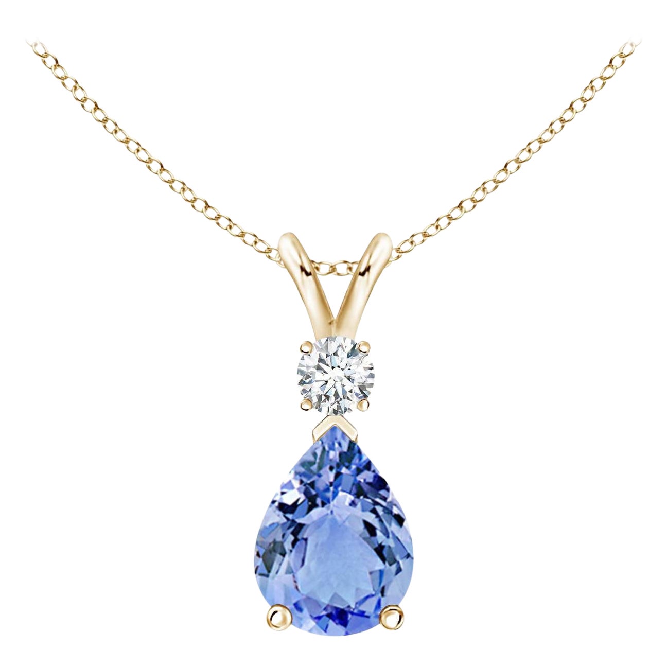 Natural 1.1 ct Tanzanite Teardrop Pendant with Diamond in 14K Yellow Gold