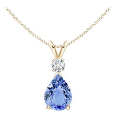 Natural 1.1 ct Tanzanite Teardrop Pendant with Diamond in 14K Yellow Gold