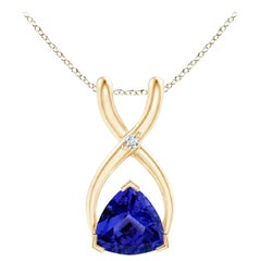 Natural Trillion Tanzanite Wishbone Pendant with Diamond in 14K Yellow Gold