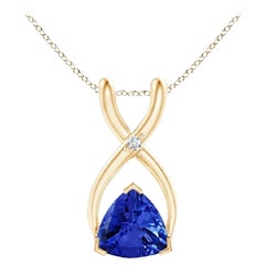 Natural Trillion Tanzanite Wishbone Pendant with Diamond in 18K Yellow Gold