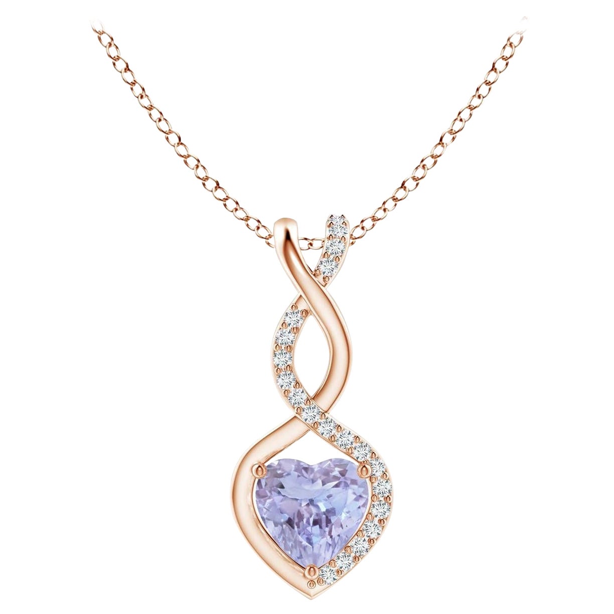 Natural Tanzanite Infinity Heart Pendant with Diamonds in 18K Rose Gold