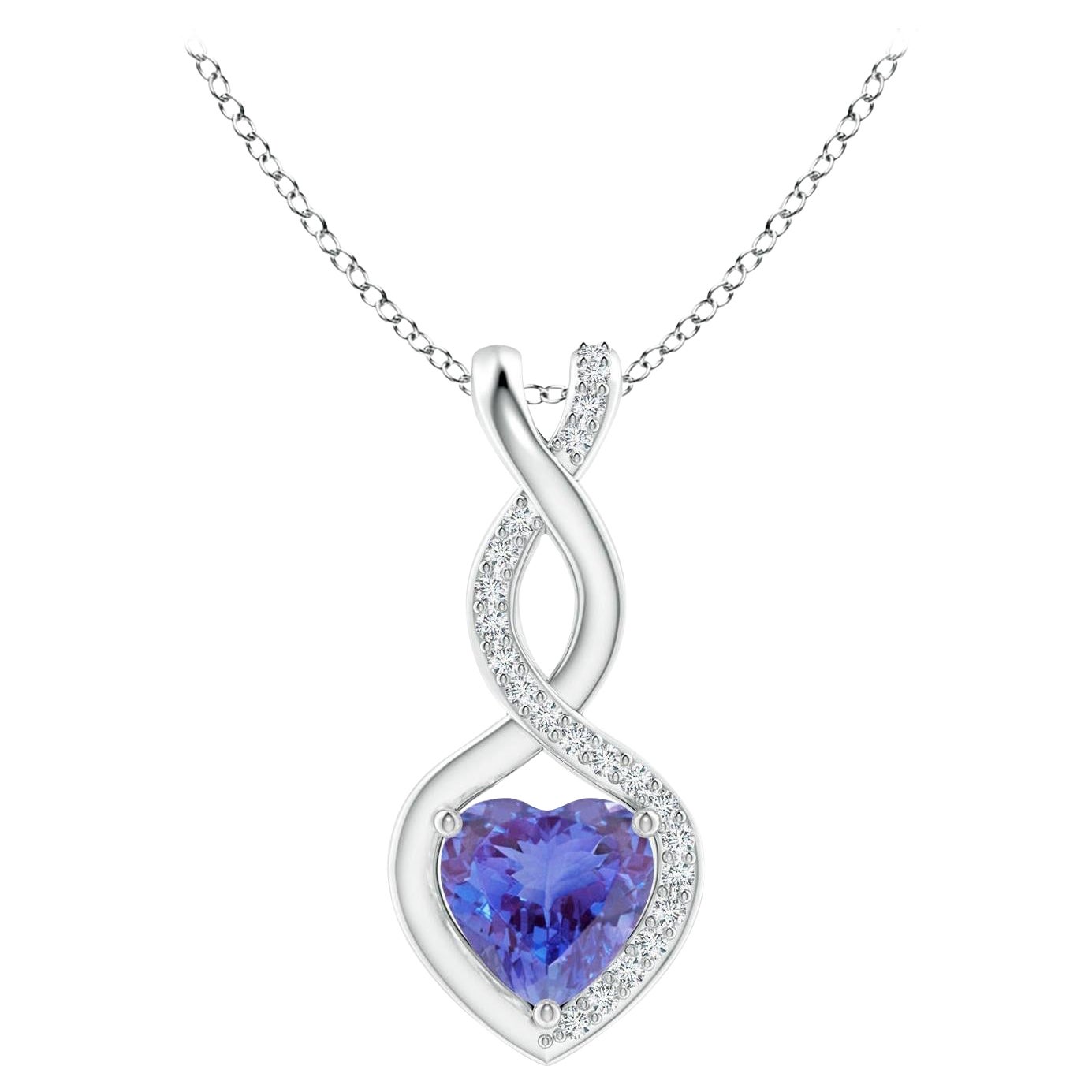 Natural Tanzanite Infinity Heart Pendant with Diamonds in 925 Sterling Silver For Sale