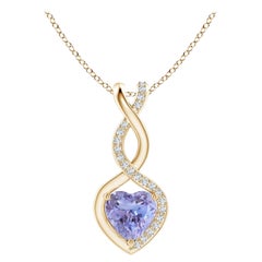 Natural Tanzanite Infinity Heart Pendant with Diamonds in 14K Yellow Gold