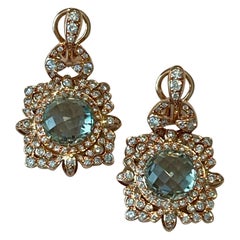 Intricate 18 K rose Gold drop Prasiolite Diamond earrings