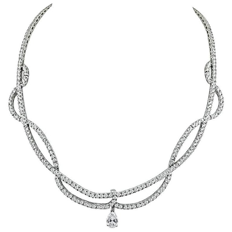 Collier de diamants taille ronde de 12,03 carats en forme de poire de 1,05 carat certifiés GIA
