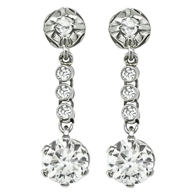 Vintage 1,96cttw Diamant-Tropfen-Ohrringe im Angebot