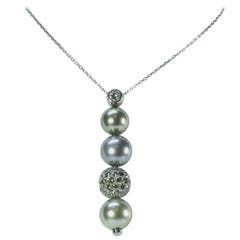 White Diamond, Tahitian Pearls, Fancy colored and Diamond Bead, 18 K Gold Pendant