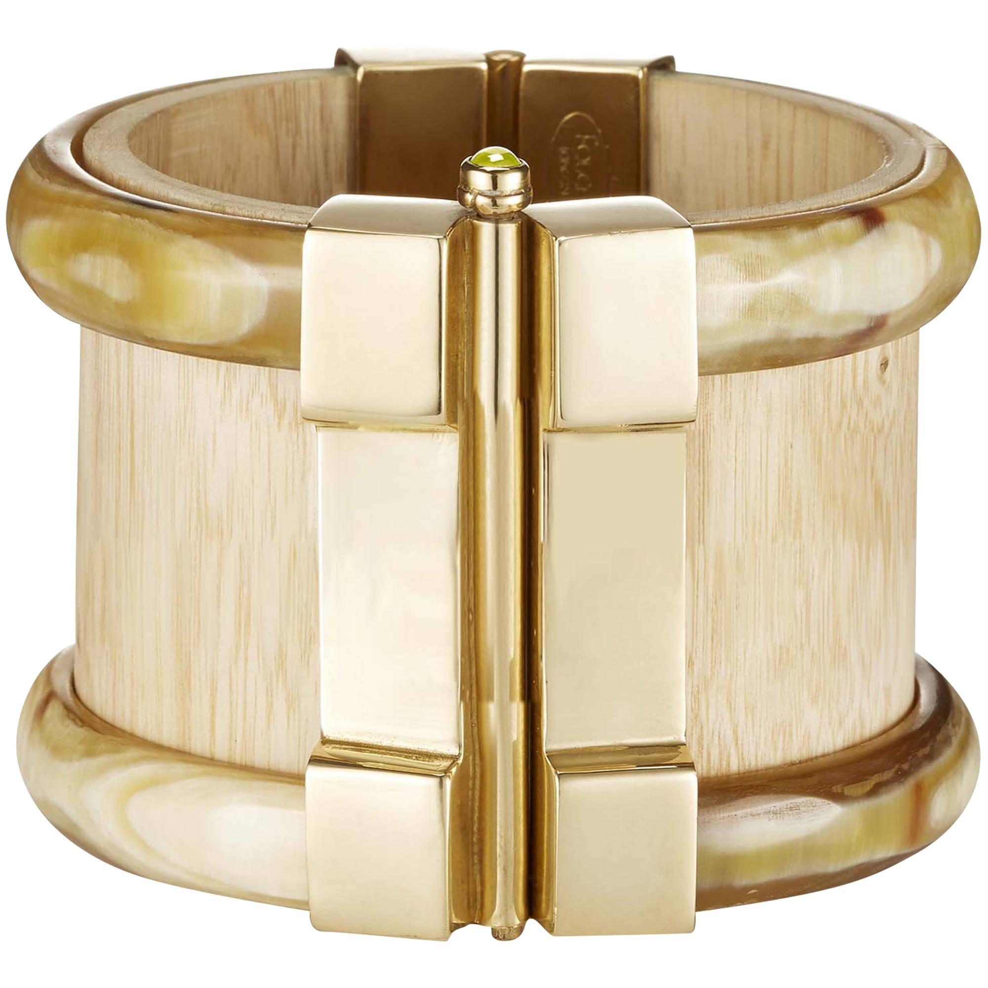Fouche Bespoke Horn Wood Fire Opal Cuff Bracelet For Sale