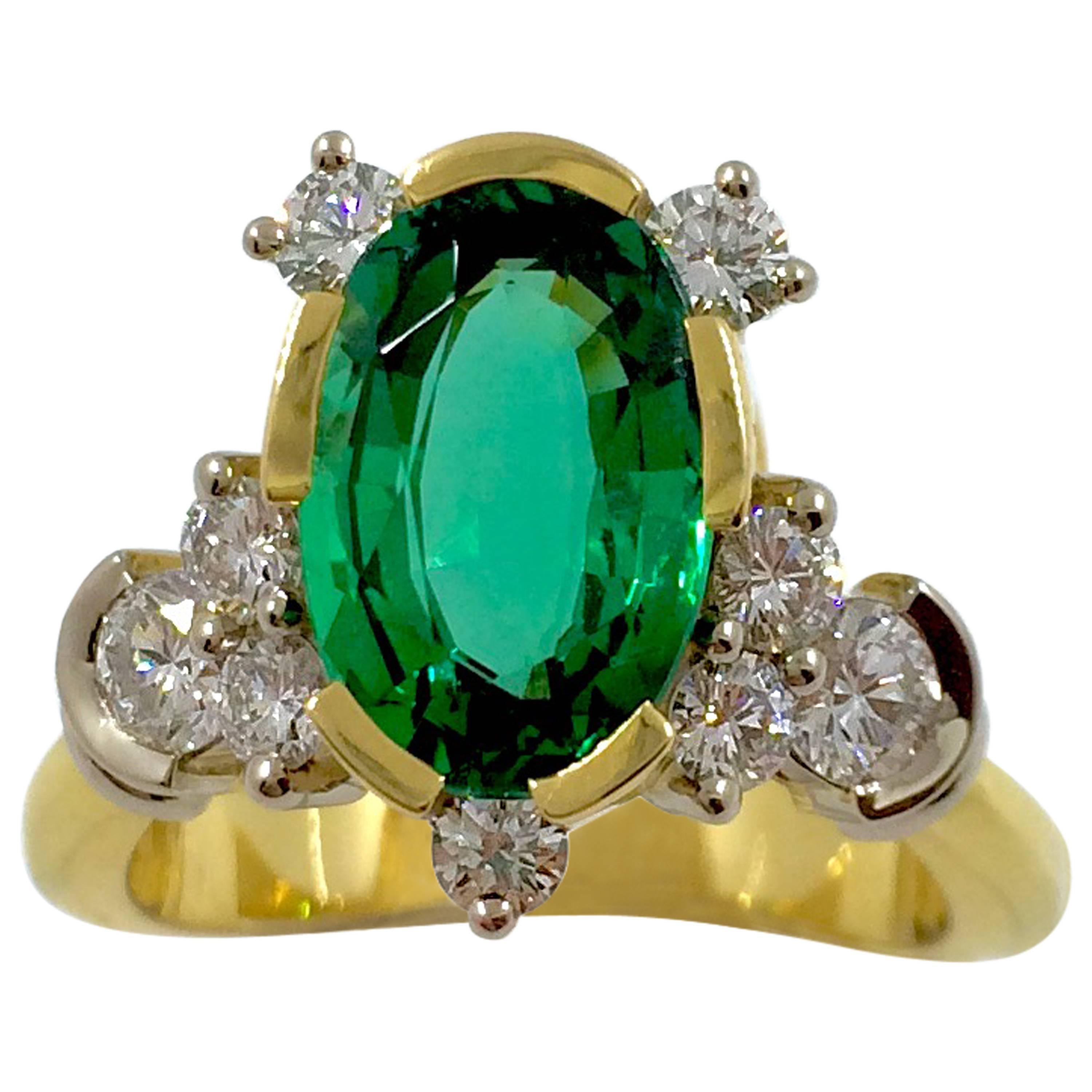 G.Minner Emerald Diamond Gold Cocktail Ring For Sale