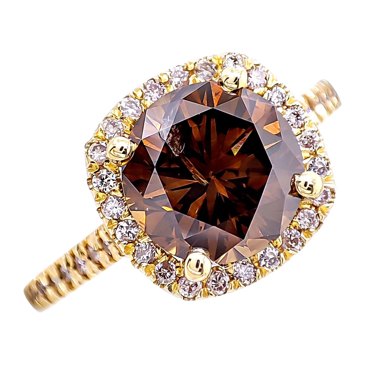 2.65ctw Round Fancy Diamond Halo Engagement Ring 14k Yellow Gold