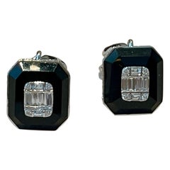 Pair of 18 K white Gold Ar Deco style illusion setting Diamond earrings