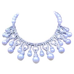 GIT Certified South Sea Pearls  11.00 Ct Diamonds Art Deco Necklace