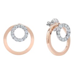 Pendiente Chaqueta Círculo Abierto Diamante 14k Oro Macizo Pendientes de Diamante Regalo de Bodas.