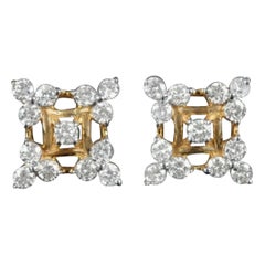 Pendientes de oro macizo de 14 quilates con diamante natural Floral Pendientes hechos a mano Regalo.