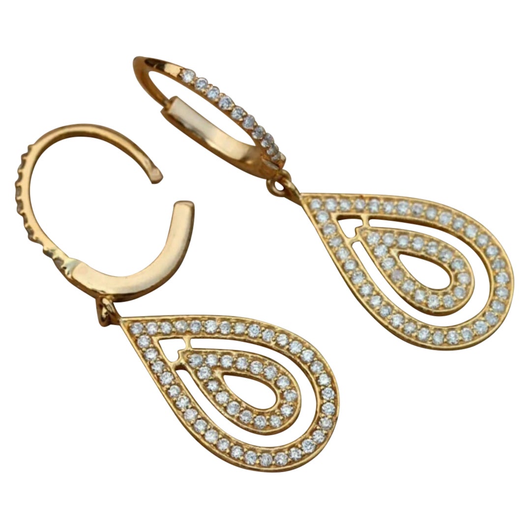 Natural Diamond 14K Yellow Gold Dangle Drop Earrings Handmade Fine Jewelry Gift.