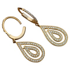 Natural Diamond 14K Yellow Gold Dangle Drop Earrings Handmade Fine Jewelry Gift.