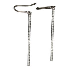 Solid 14k White Gold Bar Earrings Natural Diamond Bar Hook Earring Mom Birthday.