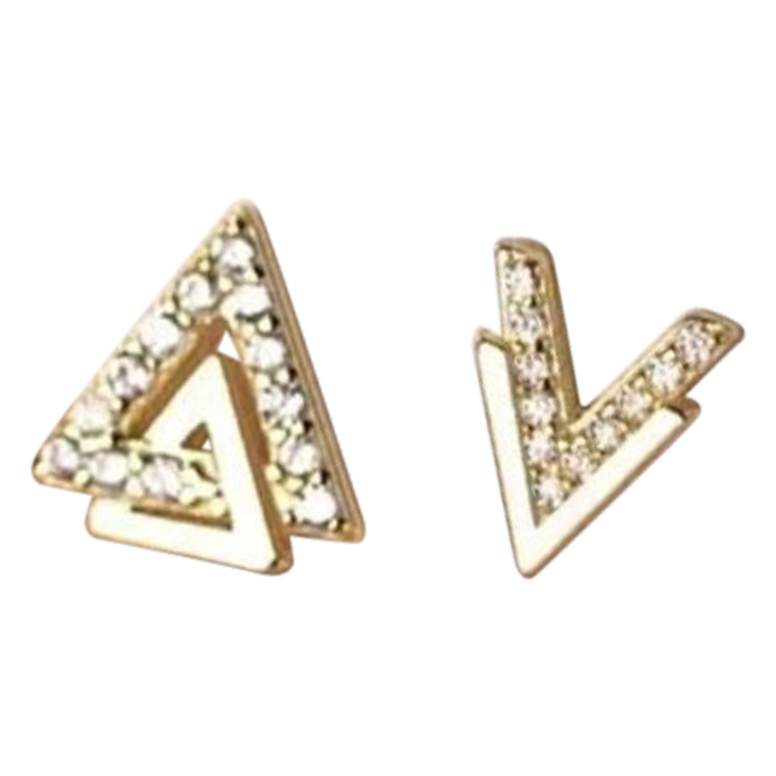 14K Solid Gold Triangle V Shape Stud Earrings Diamond Women Wedding Party Gift.
