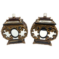 Pair of Carved Giltwood Mirrored Covered Boxes