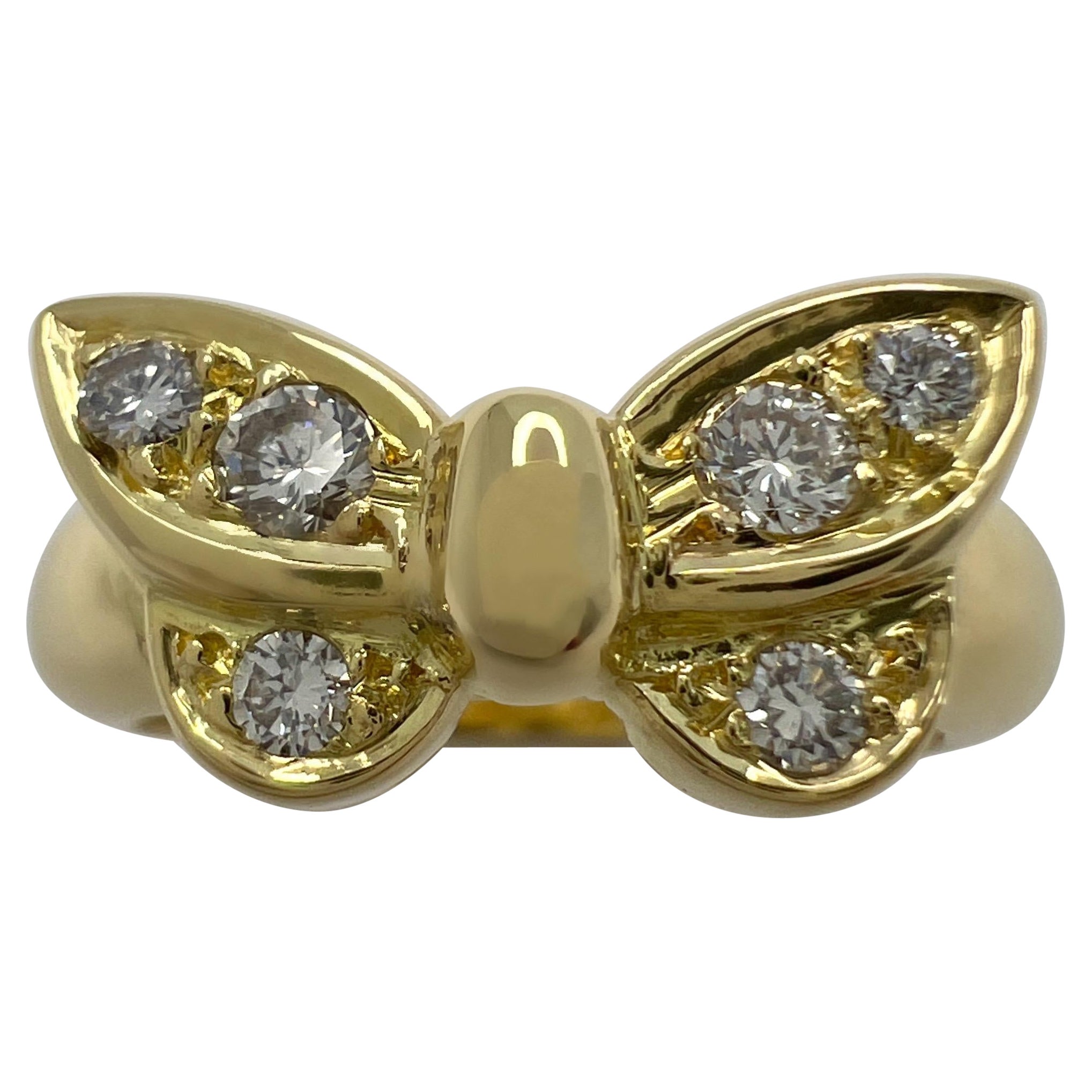 Vintage Van Cleef & Arpels Diamond Papillion Butterfly 18k Yellow Gold Ring For Sale