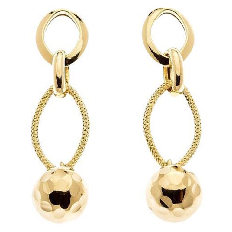 18K Yellow Gold Chain Drop Earrings with Sphere Detail