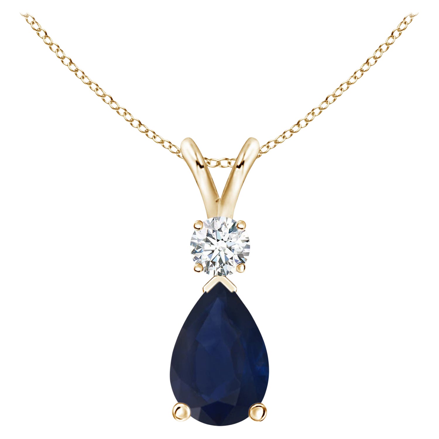 Natural 1.52 ct Blue Sapphire Teardrop Pendant with Diamond in 14K Yellow Gold