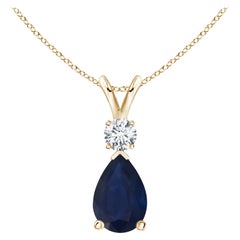 Natural 1.52 ct Blue Sapphire Teardrop Pendant with Diamond in 14K Yellow Gold