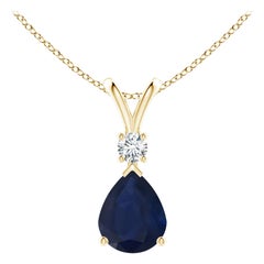 Natural 3 ct Blue Sapphire Teardrop Pendant with Diamond in 18K Yellow Gold