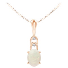 Natural Oval Opal Solitaire Pendant with Diamonds in 14K Rose Gold
